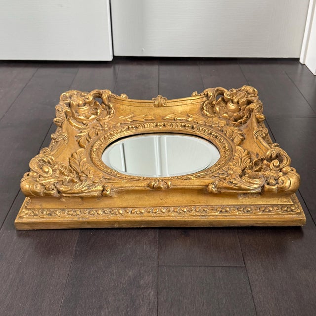 English Mid-20th Century Baroque Style Ornate Gilded Wall Mirror 17.5"x16"x3" For Sale - Image 3 of 14