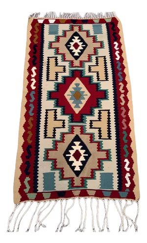 Medium Wool Kilim Rug in Red, Brown, Blue & Beige