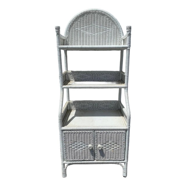 Wicker Shelving Cabinet Storage Etagere Book Case Display Shelf Rattan Bamboo For Sale