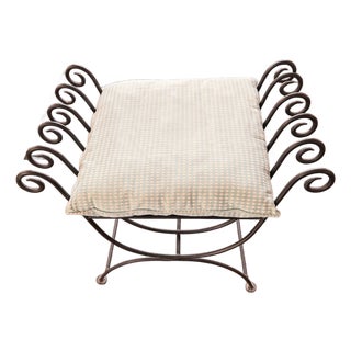 Vintage Iron Stool With Custom Cushion For Sale