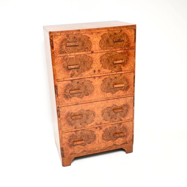 A stunning Art Deco burr walnut chest of drawers, this was made in England and dates from the 1930’s. It is a great size...