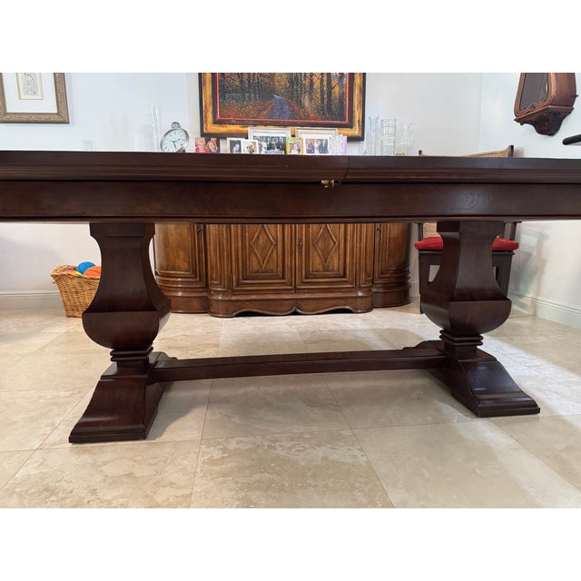Brown Emanuel Morez Country Trestle Wood Extension Dining Table For Sale - Image 8 of 18