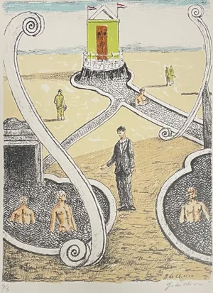 Giorgio De Chirico, L'Ospite dei Bagnanti Misteriosi, Lithograph, 1969