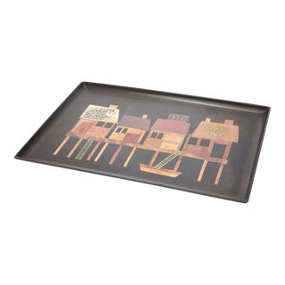 Vintage 1970s Inlaid Couroc 'Fresh Fish' Tray For Sale