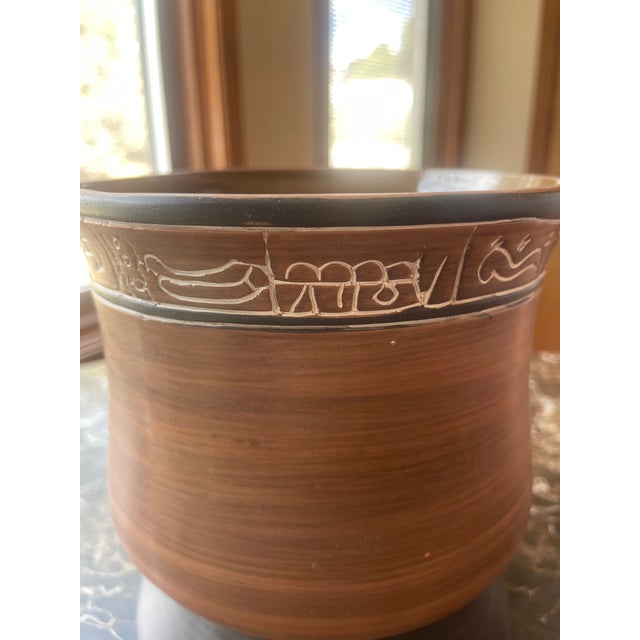 1970s Ceramic Pot With Aztec Warrior For Sale - Image 4 of 6