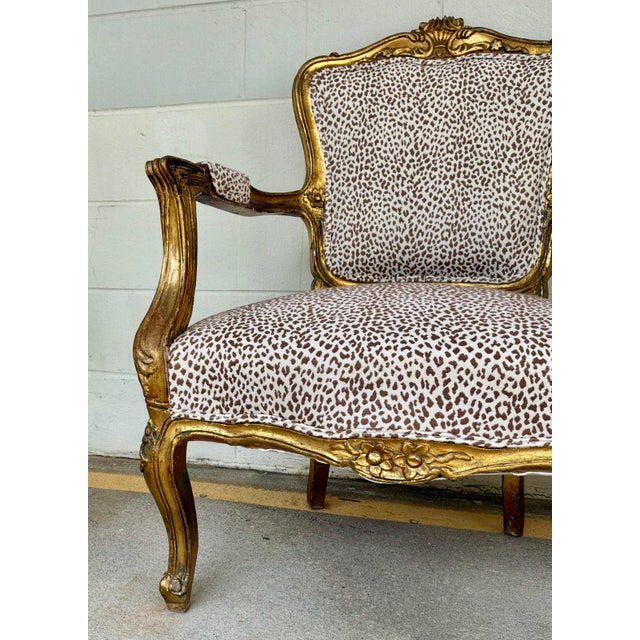 Late 19th Century Italian Antique Carved Wood Leopard Print Bergere Chairs Pair For Sale - Image 5 of 10
