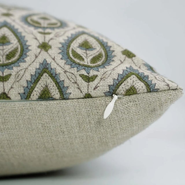 Art Deco Handcrafted Block Print Throw Pillow Cover 14x20 Inch Home Décor Thick Linen- Panpatti For Sale - Image 3 of 4