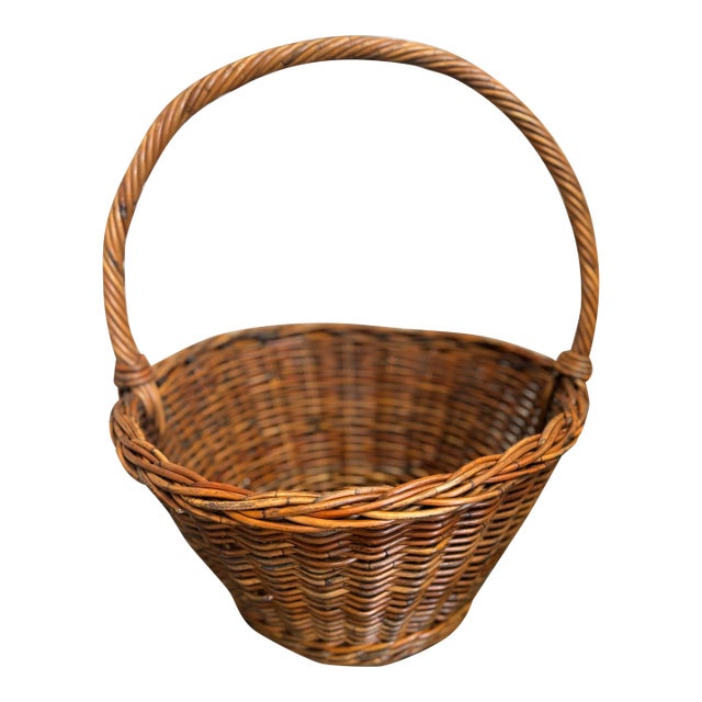French Wicker Harvest Basket For Sale