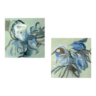 Pair of Original Abstract Botanical Paintings For Sale