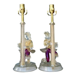 Vintage Italian Barovier and Toso Murano Glass Figurative Lamps For Sale