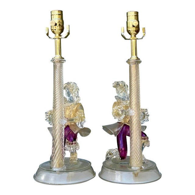 Vintage Italian Barovier and Toso Murano Glass Figurative Lamps For Sale