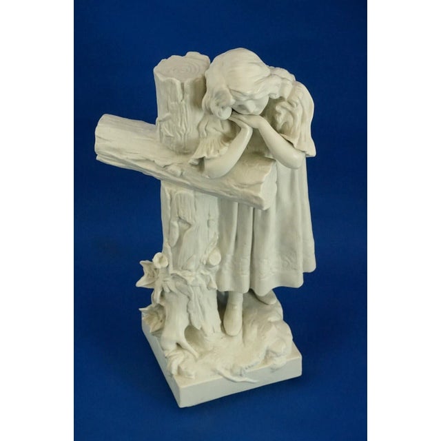 Large 20th Century Biscuit Porcelain Sculpture of a Little Girl Praying on a Cross from Betoule Et Cie, Limoges, France For Sale - Image 10 of 18