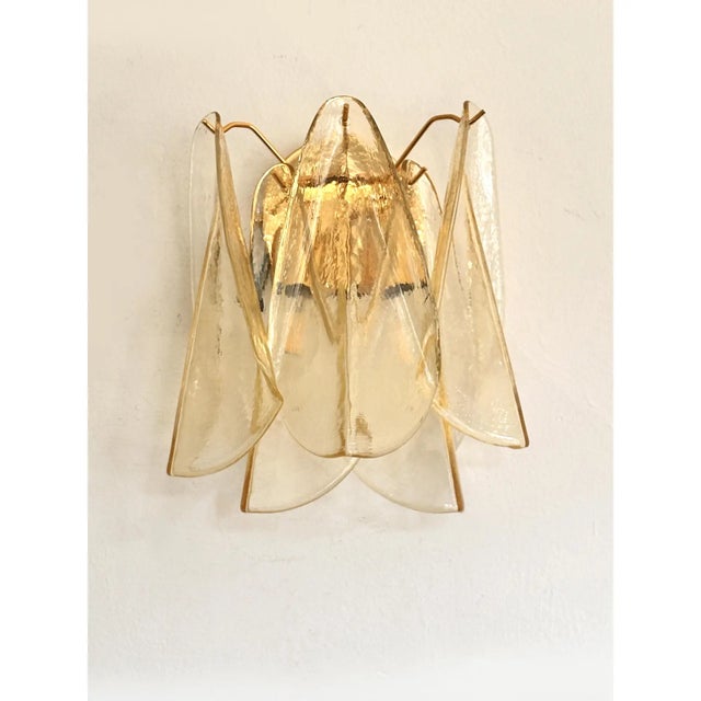Mid-Century Modern Mazzega Style Amber “Rondini” Murano Glass Gold Wall Sconces — Set of 4 For Sale - Image 3 of 7