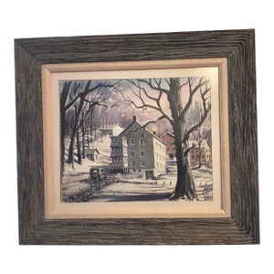 20th Century American Regional School: Winter Scene Framed Watercolor
