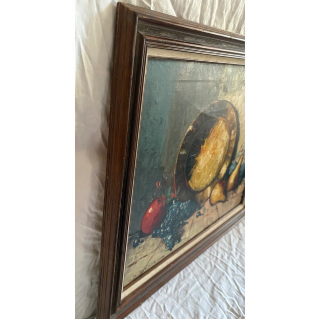 Mid-Century Modern Mid-Century Modern Still Life Fruit and Platter, Impasto Oil on Canvas Signed by Artist, Framed For Sale - Image 3 of 11