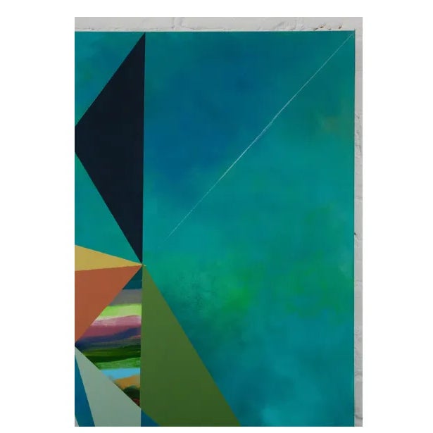 Blue Original Painting Abstract Art , Geometric, Artist Signed - Turquoise Statement Art, 48"x36" For Sale - Image 8 of 9