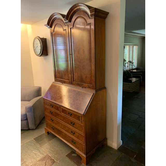 Mid 20th Century Queen Anne Style Burled Walnut Secretary For Sale - Image 4 of 8