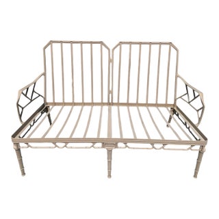 1970s Brown Jordan Calcutta Faux Bamboo Chinoiserie Chippendale Outdoor Settee Loveseat For Sale