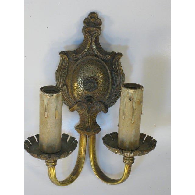 Bronze 1920s Wall Sconce Electric old Elegant Bronze Empire Style Embossed Pattern For Sale - Image 8 of 10