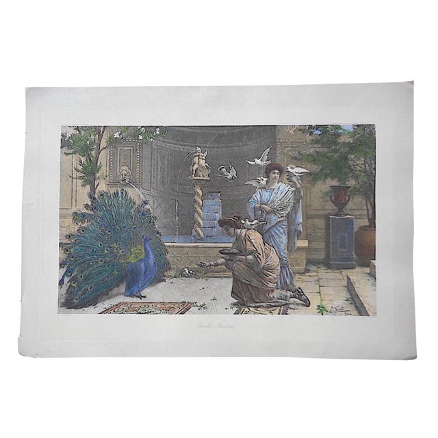 Large Antique Lithograph "Gentle Pastime" For Sale