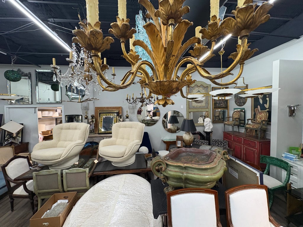 1920s French Louis XVI Style Gilt Bronze Palm Frond Chandelier