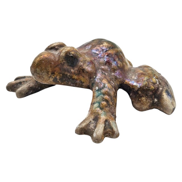 Bronze Margie Hughto Studio Signed Iridescent Ceramic Frog Sculptures, Pair, 4" For Sale - Image 8 of 18