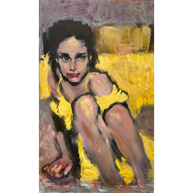 2020s Expressionist Portrait in Yellow, Oil Painting, Gold Frame For Sale - Image 5 of 12