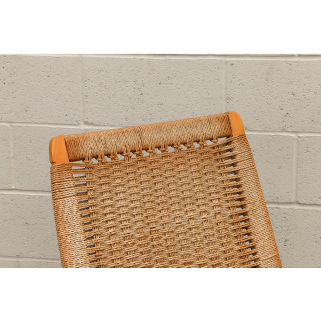Wood Mid-Century Modern Yugoslavian Woven Rocking Chair & Folding Ottoman | Circa 1960s For Sale - Image 7 of 18