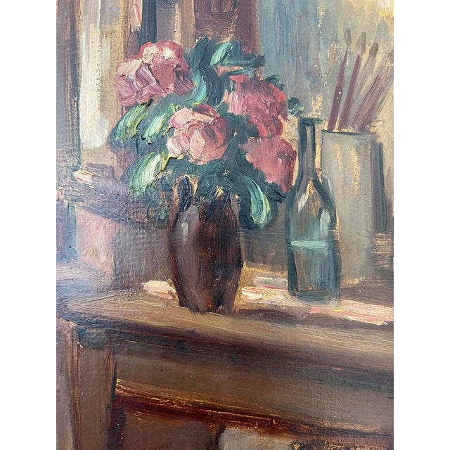 1910s Lino Umberto Salini, Personnage lisant le Journal, 1919, Oil on Cardboard, Framed For Sale - Image 5 of 14