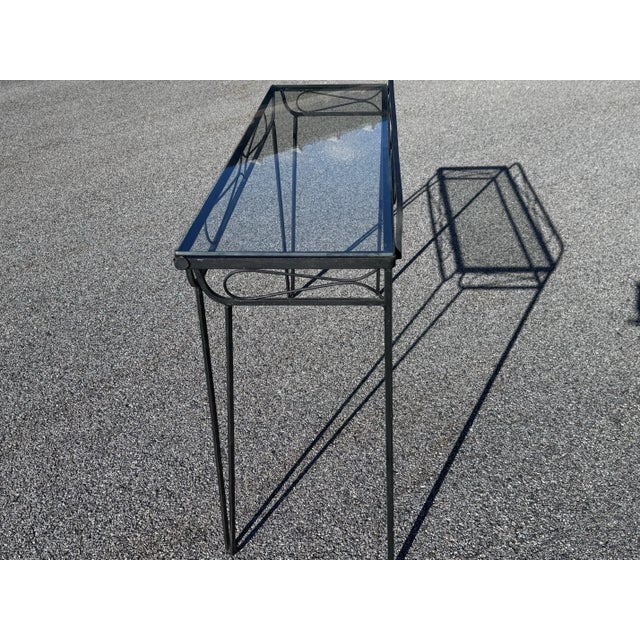 Vintage 1950s Wrought Iron & Glass Top Console Table For Sale - Image 9 of 11
