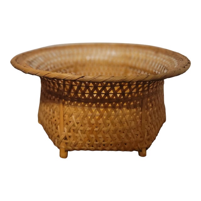 Vintage Small Bamboo Basket For Sale