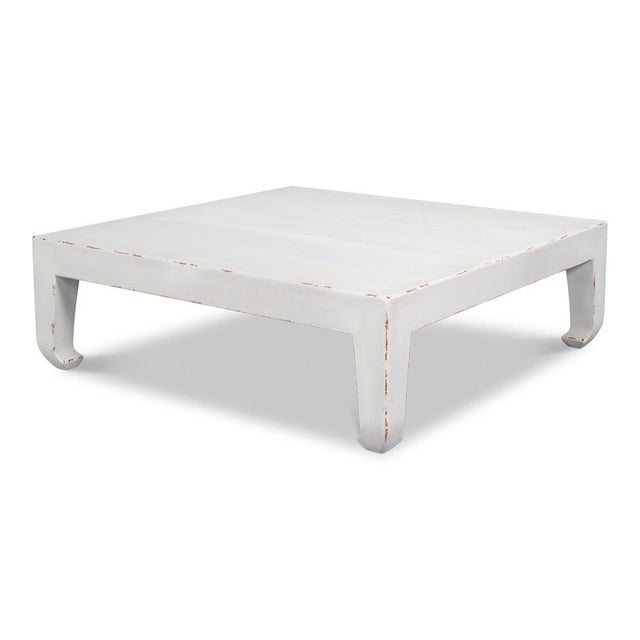 Ming Style Low Coffee Table in Antique White Pine For Sale - Image 9 of 10