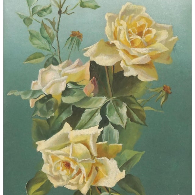 1900 - 1909 Early 20th Century English Floral Still Life -- Cascading Yellow Tea Roses by L. Griffin For Sale - Image 5 of 6