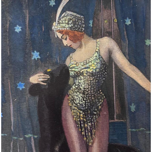 E.K, Soubrette with Panther, 1920s, Tempera, Framed For Sale - Image 4 of 11