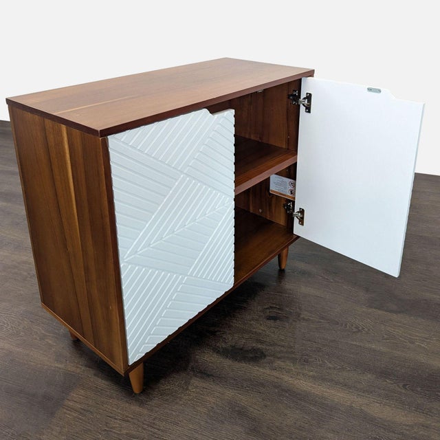 Modern West Elm Storage Cabinet With Geometric Door Design For Sale - Image 3 of 4