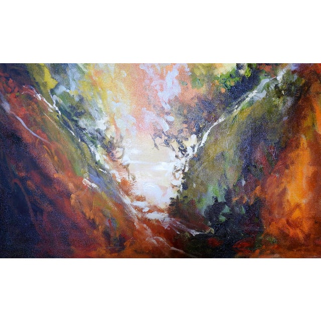 Early 21st Century "Fire & Earth" Lush Rock Cavity Mountainside, Juniper, Pine, and Cider Painting For Sale - Image 5 of 13