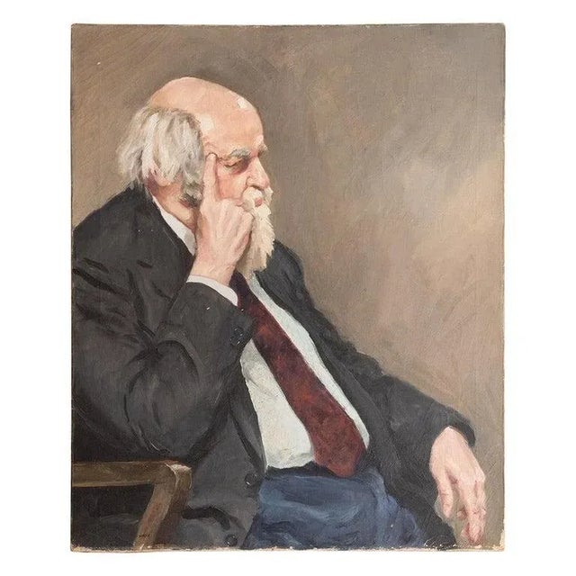 "Pensive Elderly Man" painting. Oil on canvas. Signed "HAFF May '69". Frame not included.