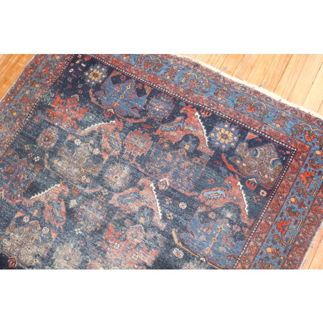 Navy Blue Worn Early 20th Century Afshar Rug - 4'6" x 5'6" For Sale - Image 8 of 10