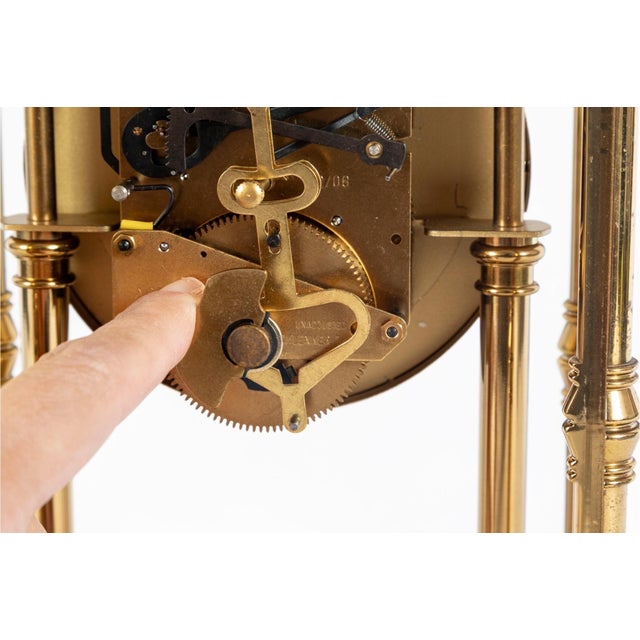 Vintage French Regulator Style Three-Glass Brass Mantel Clock For Sale - Image 11 of 11