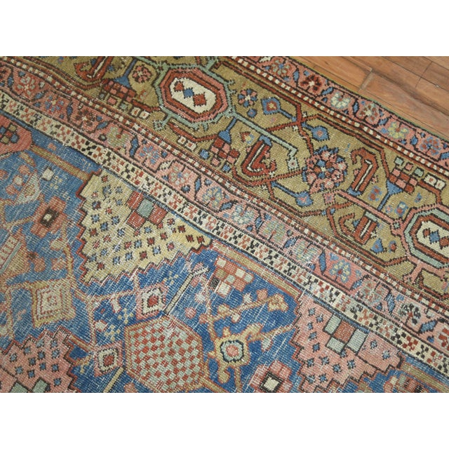 Shabby Chic Light Blue Antique Heriz Rug, 9'4'' X 11' For Sale - Image 3 of 13