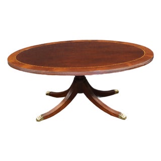 Henkel Harris Oval Mahogany Coffee Table With Banded Inlaid Top For Sale
