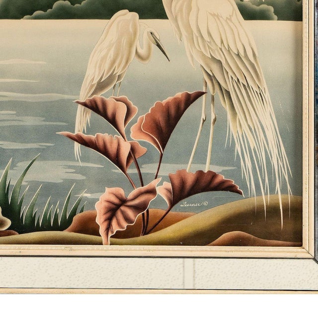 1940 Tropical Crane /Egret Scenic Print, Mirror Framed by Billy Seay for Turner For Sale - Image 4 of 9