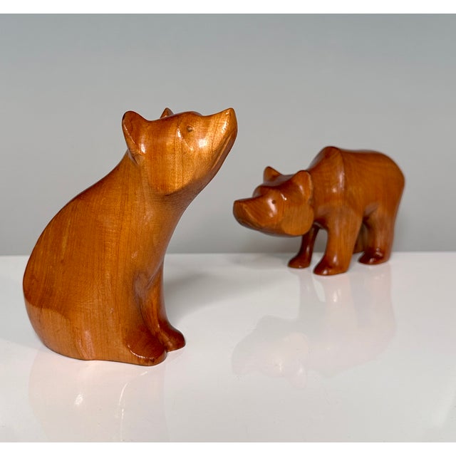 Brown Hand-Carved Bear Animal Figurines, Rhön, Germany, 1960s, Set of 2 For Sale - Image 8 of 18