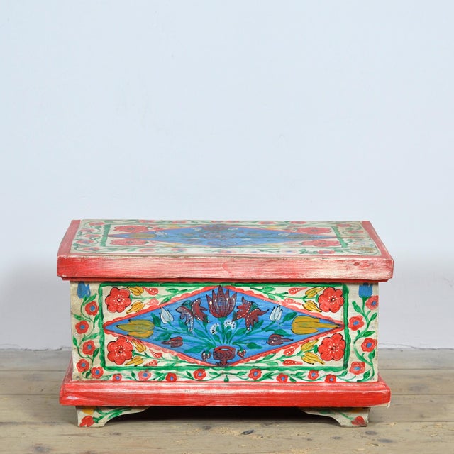 Red Small Vintage Folk Art Chest, 1950 For Sale - Image 8 of 11