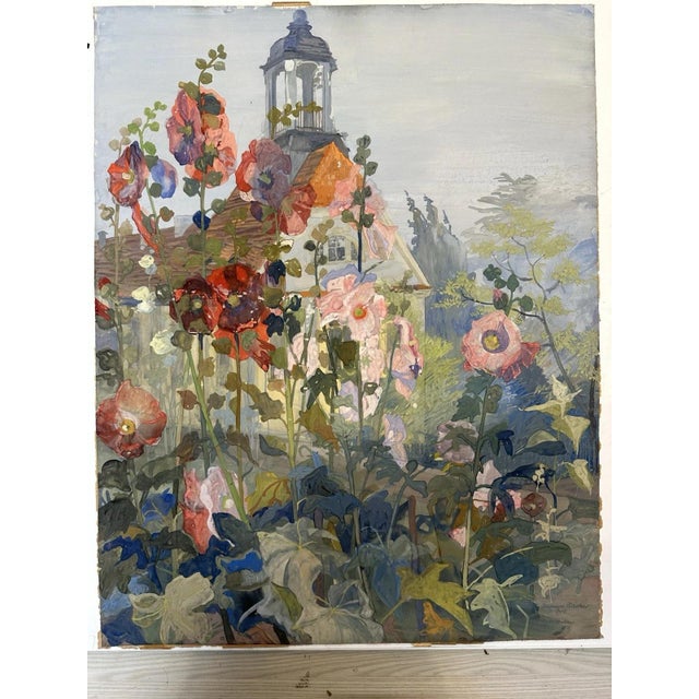 Häcker Johannes, Hollyhocks Church Summer, 1922, Gouache and Watercolor For Sale - Image 13 of 13