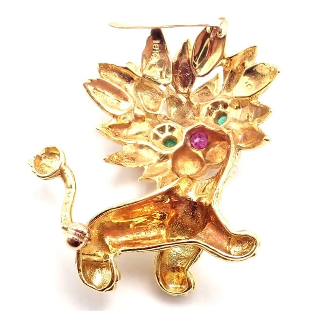 Contemporary 1960s Vintage Cartier Whimsical Dragon Lion Diamond Ruby Emerald Pin Brooch For Sale - Image 3 of 12