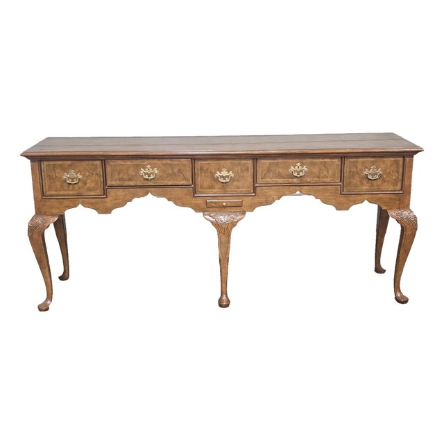 Late 20th Century Baker Stately Homes Collection Burl Walnut Sideboard Huntboard For Sale