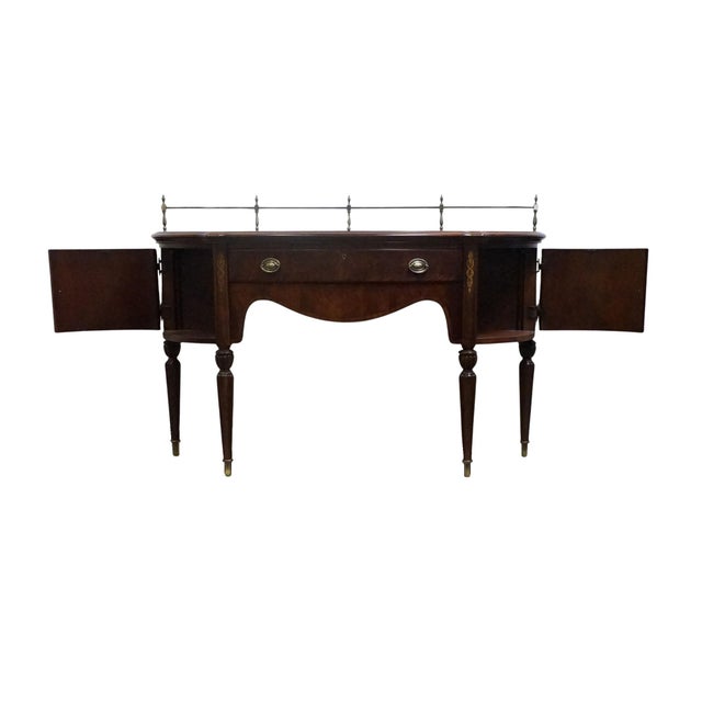 Brown Thomasville Furniture Kent Park Collection Banded Flame Mahogany 68" Buffet Sideboard W. Brass Rail 38921-240 For Sale - Image 8 of 15