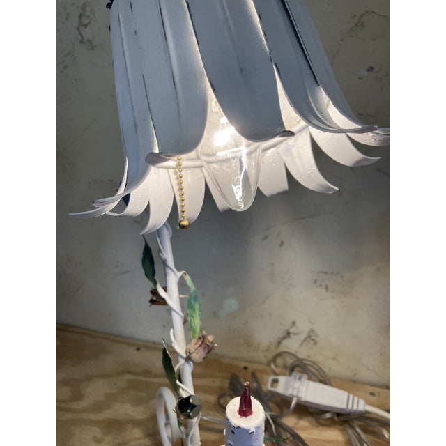 Pair of Vintage Italian Tulip Shade Floral Table Lamps For Sale - Image 11 of 18