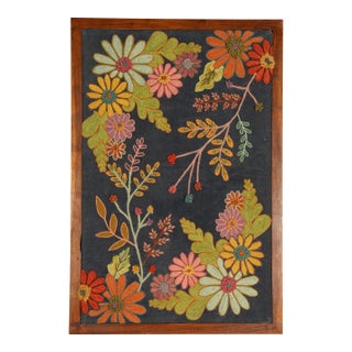 Blue Floral Embroidered Wall Frame – Acacia Wood (27 X 39") For Sale